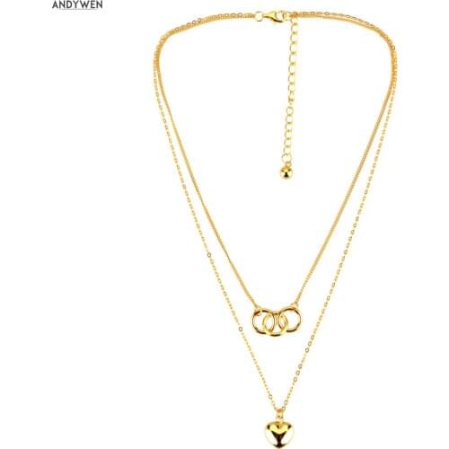 ANDYWEN 925 Sterling Silver Gold Chain Chocker Necklace Three Circle Round Double Chain Rock Punk Luxury Necklace Women Jewelry