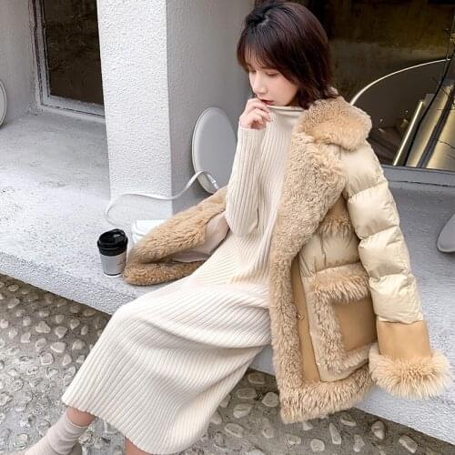 100% real wool coat winter women Jacket woman Winter Coat 2020 New Patchwork Lamb Wool 90% White Duck Down Coat Women Jacket