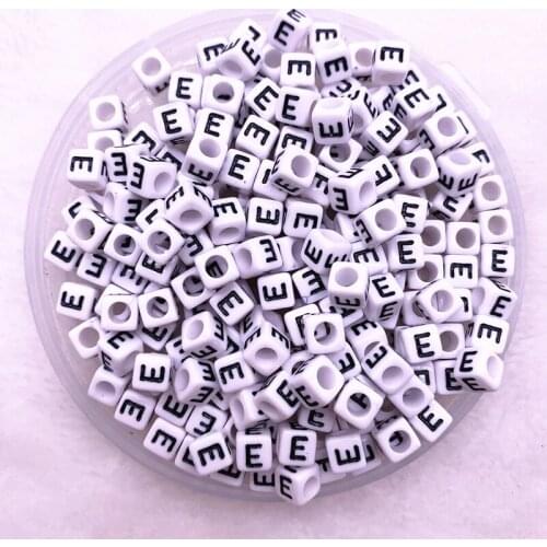 100pcs/lot "E"White Alphabet/ Letter Acrylic Cube Beads For DIY Jewelry Making 6x6mm(1/4"x1/4")
