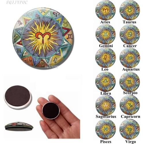 12 Constellation Pattern Fridge Magnet Glass Dome Retro Zodiac Message Board Sticker Feature Pattern Fridge Magnet Home Decor