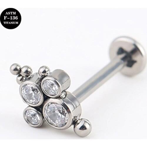 16G Implant Grade Titanium ASTM F136 Internal Thread Screw labret Cluster CZ Gem Cartilage Helix Ear Piercing Body Jewelry