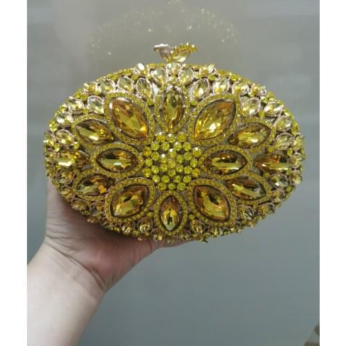 XIYUAN Bling Yellow/Green Crystal Clutch Bags Flower Evening Bags Clutches for Women Formal Wedding Party Rhinestone Handbags