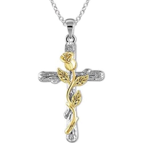 Jesus Cross Rose Pendant Necklace Gold Plating Chain Exaggeration For Women And Men Classic Vintage Fashion Jewellery Wholesale