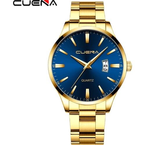 2019 CUENA Men Watches Top Brand Luxury Stainless Steel Blue Waterproof Quartz Watch Men Fashion Chronograph Male Sport Military