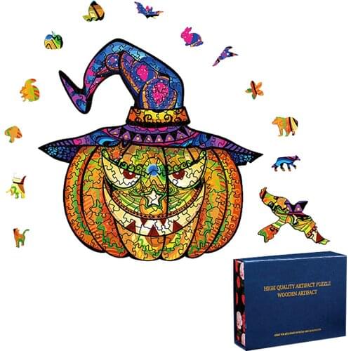 Halloween Pumpkin Woode Puzzles 3D Montessori Animal Wooden Jigsaw Puzzles Kids Children Halloween Gifts Educational Woden Toy