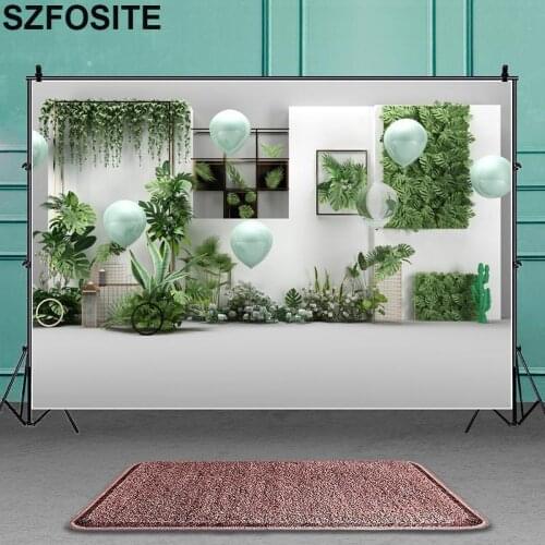 Green Plant Balloon Indoor Beautiful Wall Photography Background Studio Photo Baby Show Kids Birthday Party Decoration Backdrop