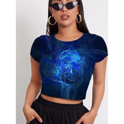 3d Tshirt Abstract T shirt Women Psychedelic T-shirts 3d Dark Blue Tshirts Casual Smoke Cloud Shirt Print Womens Clothing