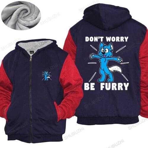 Cotton warm coat Men winter zipper Tops Furry Fandom hoodie Don't Worry Be Furry hoodie Wolf hoodie Fox Men zipper jacket