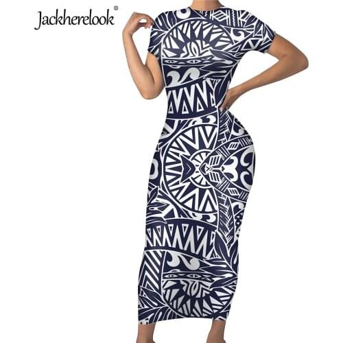 Jackherelook Blue Polynesian Tattoo Pattern Sexy Bodycon Party Dresses for Teen Girls Samoan Tribal Design Summer Pencil Dress