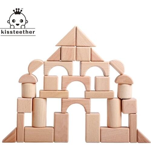 32pcs Wood Beech Solid Building Blocks Can Bite Safe Eco Friendly Baby Assembled Toys Baby Puzzle Gift Inspired Toddler