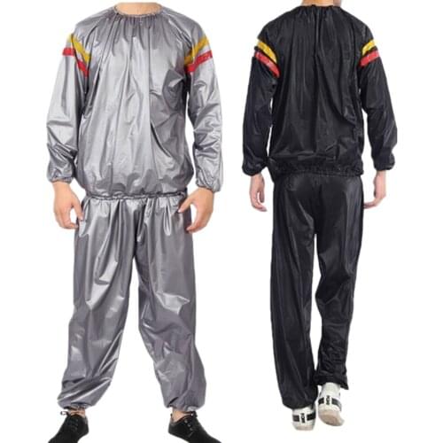 Men and Women Sweat Lose Weight Sauna Suit Fitness Running Jogging PVC Sport Tops+Pants Set Sweating Suits for Workouts Clothes