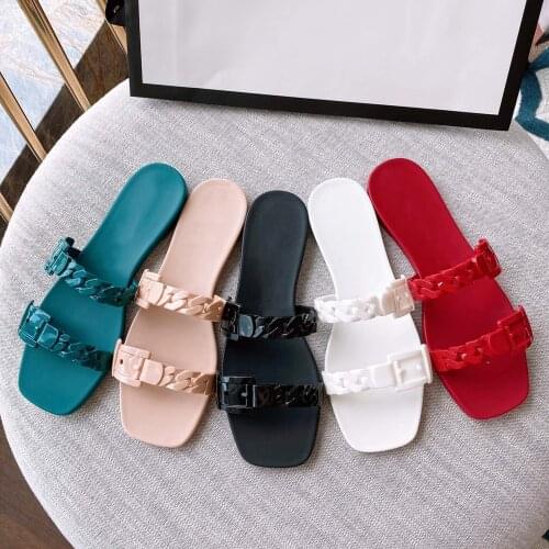 2021 Summer Slippers PVC Jelly Slippers For Woman Fashion Brand Womens Shoes Candy Colors Beach Slippers Shoes For Woman