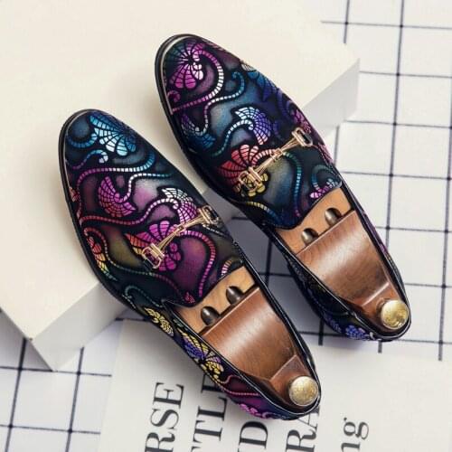 Korean personalized fashion color printed mens shoes comfortable low top British leisure single shoes shoes mens banquet shoes