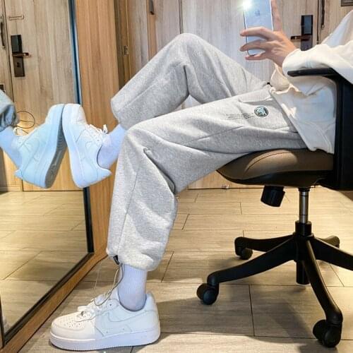 Man Loose Ankle-Length Mens Solid Color Straight Harem Pants Korean Winter Trousers Streetwear Male Casual Pants