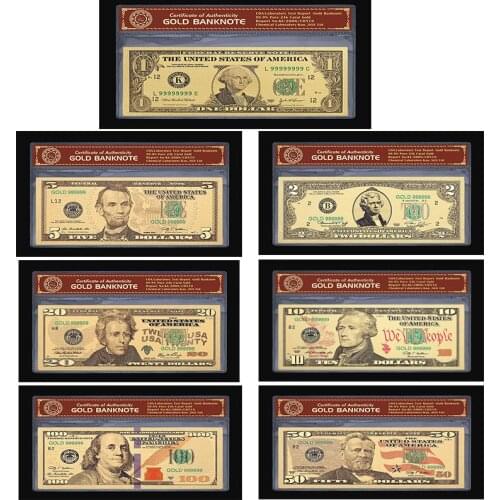 America Dollar Set Banknotes USD 1 2 5 10 20 50 100 Dollar Bills Banknote In 24K Gold Paper Money For Collection 7pcs/lot