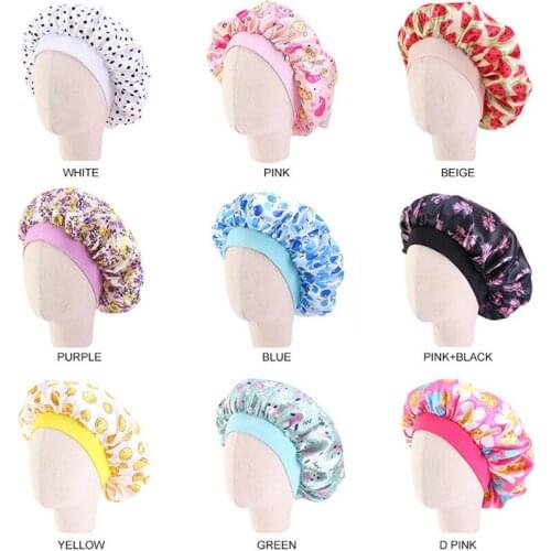 New Fashion Print Hair Bonnet Satin Silky Big Bonnet for Kids African Print Hair Accessories Children Sleep Cap Headwrap Hat