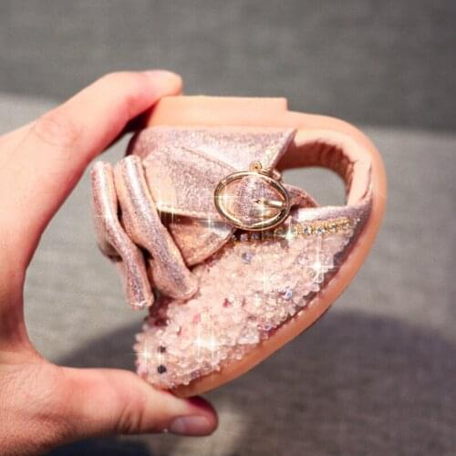 Rhinestone girls Princess shoes Hollow Baotou Bow Sandals soft Anti-slippery velcro Casual shoes Cute Children Dress shoes