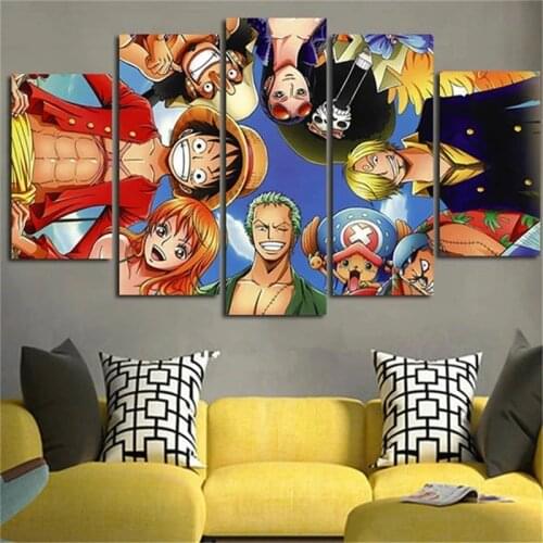 One Piece Wall Art 5 Pieces Luffy Canvas Painting Anime Poster Living Room Home Decor Modular Mural Cudros