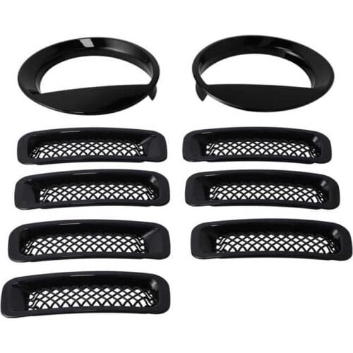 Front Mesh Grille Inserts Headlight Trim Rings Kit Decoration Fit for Jeep Patriot 2011-2016