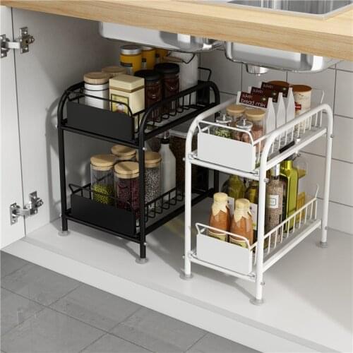 Under Sink Storage Rack for Kitchen Countertop 2-Tier Slidding Cabinet Basket Pull Out Organizer Drawer Pantry Bathroom Office