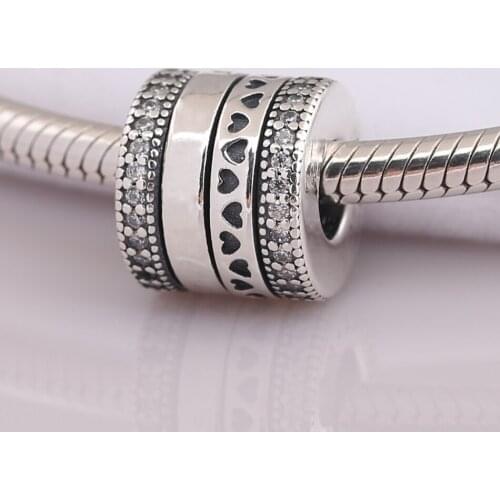 S925 Bead DIY Jewelry Spinning Hearts Charm fit Lady Bracelet Bangle Lady Gift Clear CZ