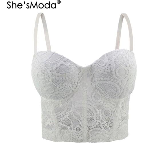 ShesModa Mesh Lace 2020 Bustier Push Up Night Club Bralette Womens Bra Cropped Top Vest Corset Plus Size