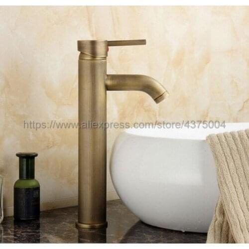 Deck Mounted Single Handle Hole Bathroom Sink Mixer Faucet Antique Brass Hot and Cold Water Mixer Tap Nan012