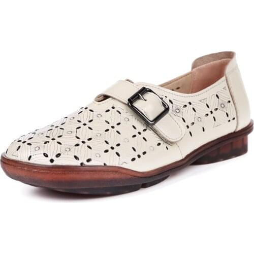 Promotion Genuine Leather Hollow Shoes Woman Sandals 2021 New Summer Shallow Mouth Women Sandal Shoes Casual Comfortable Sandals