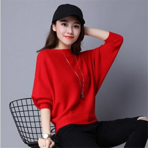 Women Sweater 2021 Spring Autumn Women Loose Knitted Sweaters And Pullover Ladies Bat Sleeve Jumper Femme Tops Plus Size W331