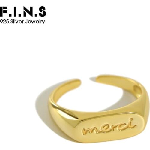 F.I.N.S Korean S925 Sterling Silver Ring INS Hot Flat Surface Letter Ring Knuckle Tail Rings for Women Open Finger Ring