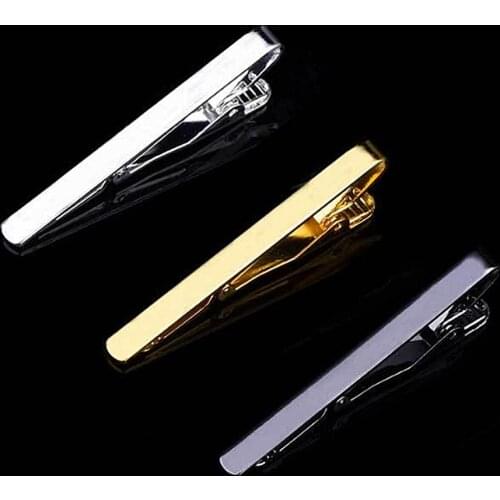 1pc Exquisite Colourful Tie Clip For Men Metal Black Gold Tone Simple Bar Clasp Practical Black Navy Blue Necktie Clasp