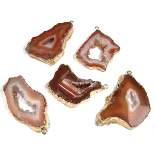 1pcs Irregular Gilded Agates Charm Pendant Brown for Necklace Bracelet Accessories Jewelry Making DIY Size 20x40-25x40mm