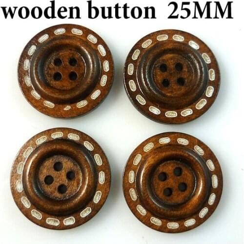 30PCS 25MM White LINE RING Brown Wooden Buttons Round Coat Boots Sewing Clothes Garment Button MCB-035