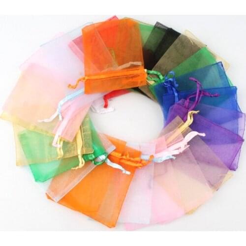 50pcs/lot 5x7 7x9 9x12 13x18cm Organza Jewelry Packaging Bags Wedding Party Decoration Pouches Favors Drawable Candy Gift Bags