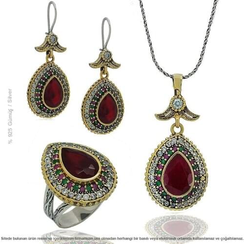 Authentic Root Ruby Cubic Zirconia Drop Triple Set