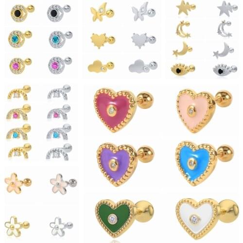 BOKAO 1pcs 2021 Trend Pendientes Plata 925 Silver Stud Earrings Love Enamel Piercing Earring Woman Jewelry Bijoux Femme Серьги