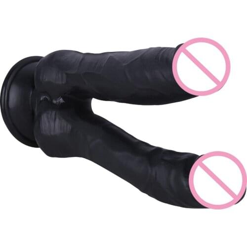 Big Double Headed Dildos Stimulation of Vagina and Anus Realistic Penis Dual Ended Phallus with Strong Cup Sex Toys for Women