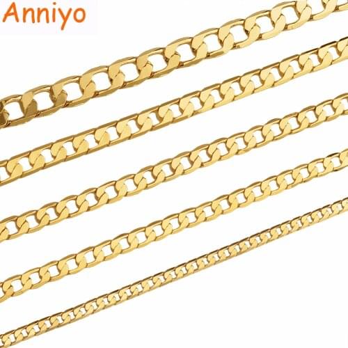 Anniyo (ONE PIECE) Length 33cm/45cm/50cm/60cm Chain Necklaces for Women Men Gold Color Wholesale Jewelry Fashion Chains #17