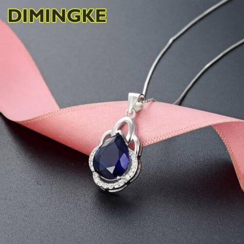 DIMINGKE 9*11 Sapphire Pendant Necklace S925 Sterling Silver Wedding Cocktail Party Birthday Gift Jewelry