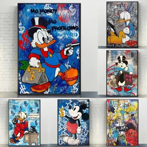 Disney Donald Duck Graffiti Art Posters and Prints Mickey Mouse Canvas Paintings on the Wall Street Art Pictures Home Decoration