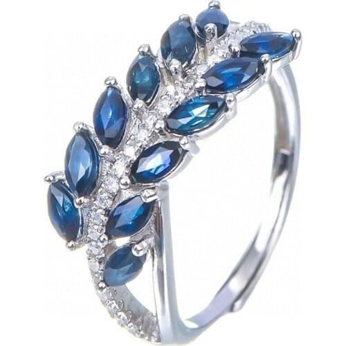 Natural real sapphire leaves style ring 925 sterling silver 2*4mm 0.15ct*12pcs gemstone Per jewelry Fine jewelry X215131