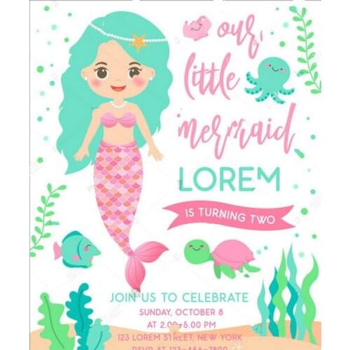 Fairy Birthday Party Cute Mermaid Marine fish backdrop Vinyl cloth High quality Computer print birthday background