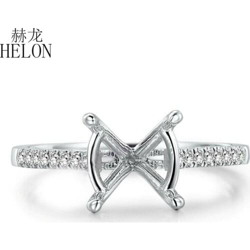 HELON 9mm Round Solid 14K White Gold AU585 Genuine Natural Diamond Semi Mount Engagemement Ring Setting Women Fine Jewelry Gift