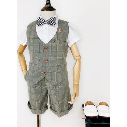2019 Flower Boys Formal Summer Suit Vest +Shorts 2pcs Kids Wedding Clothing Set Children Piano Prom Dance Performance Costume
