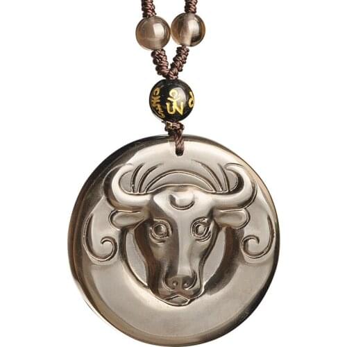 Ice Obsidian Natural Stone Pendants Cattle Pendant Necklace Lucky For Women Men Zodiac Bull Animal Fashion Jewelry