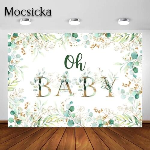 Mocsicka Oh Baby Backdrop Neutral Eucalyptus Greenery Leaves Baby Shower Birthday Party Decoration Photography Background