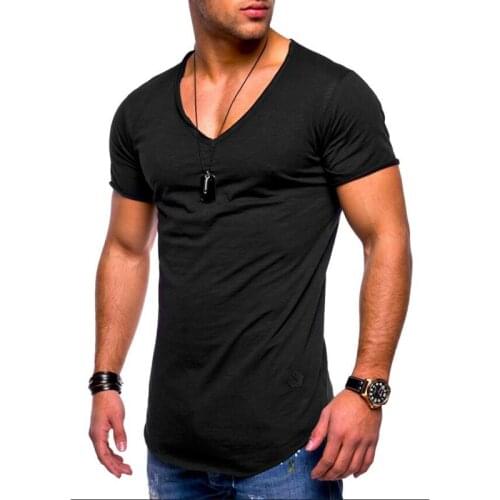 2020 new mens V-neck T-shirt fitness bodybuilding T-shirt high street summer short-sleeved zipper casual cotton top