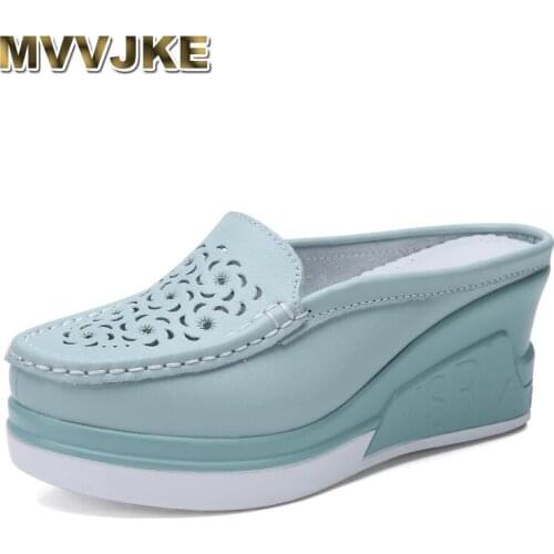 MVVJKE Spring new Summer Women Platform Slipper pattern Floral Flats Breathable Leather Casual Shoes Slip-on comfortable Nurses
