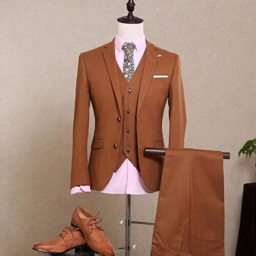Latest Coat Pant Designs Brown Men Suit Slim Fit Skinny 3 Piece Stylish Suits Tuxedo Tailor Groom Prom Blazer Terno Masculino
