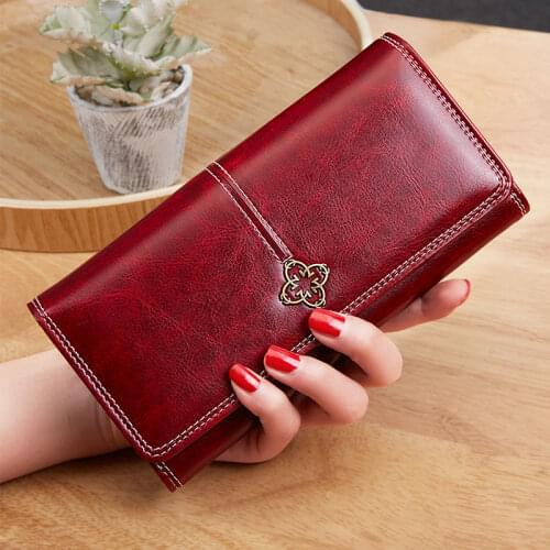 2020 New Womens Wallet Wax Oil Skin Wallet Portfel Damski Lady Long Leather Clutch Bag Wallet Card Holder Carteira Feminina